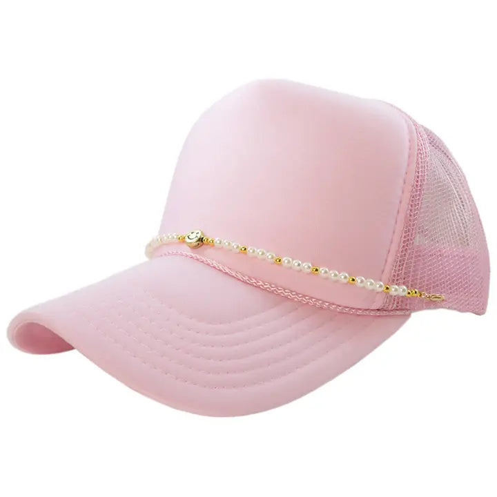 Gold & White Pearl Happy Face Hat Chain