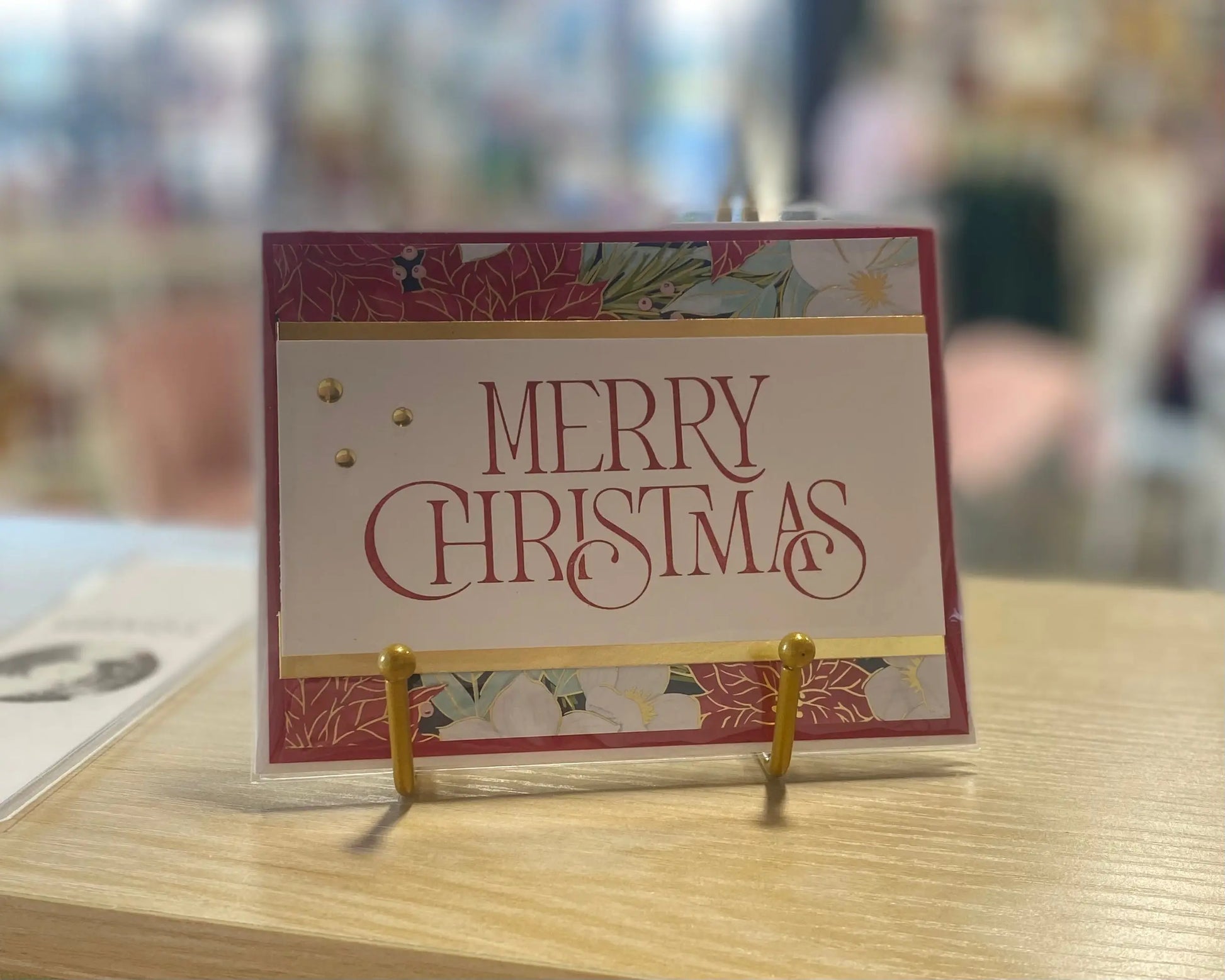 Buy handcrafted Red Christmas Card with gold foil snowflakes, premium paper, 5x7 inches for holiday greetings