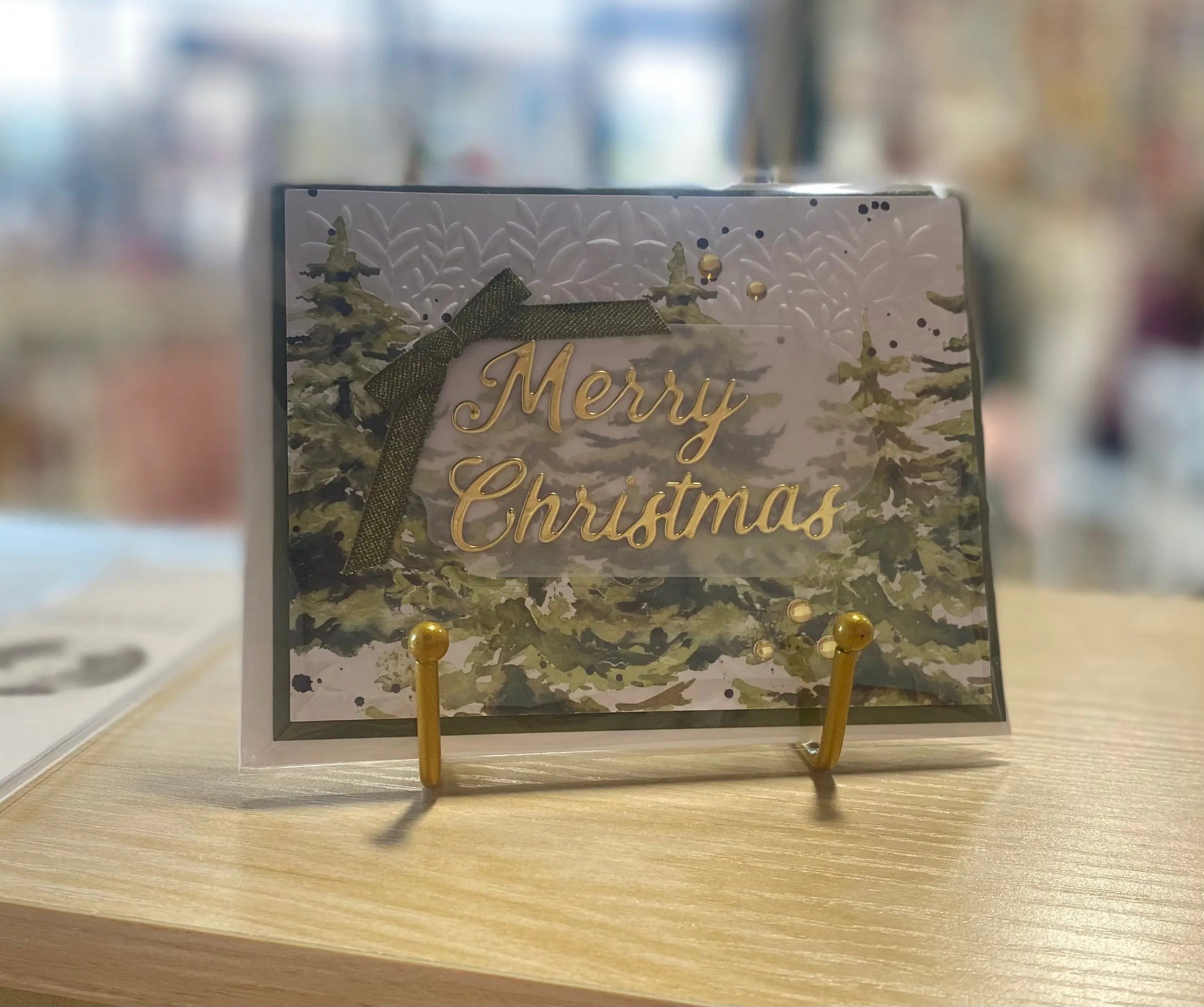 Merry Christmas greeting card with festive red and gold design, premium paper, 5x7 inches, holiday wishes