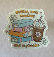 Buy waterproof Coffee, Cozy Weather Sticker, perfect for laptops and mugs, featuring warm autumn colors