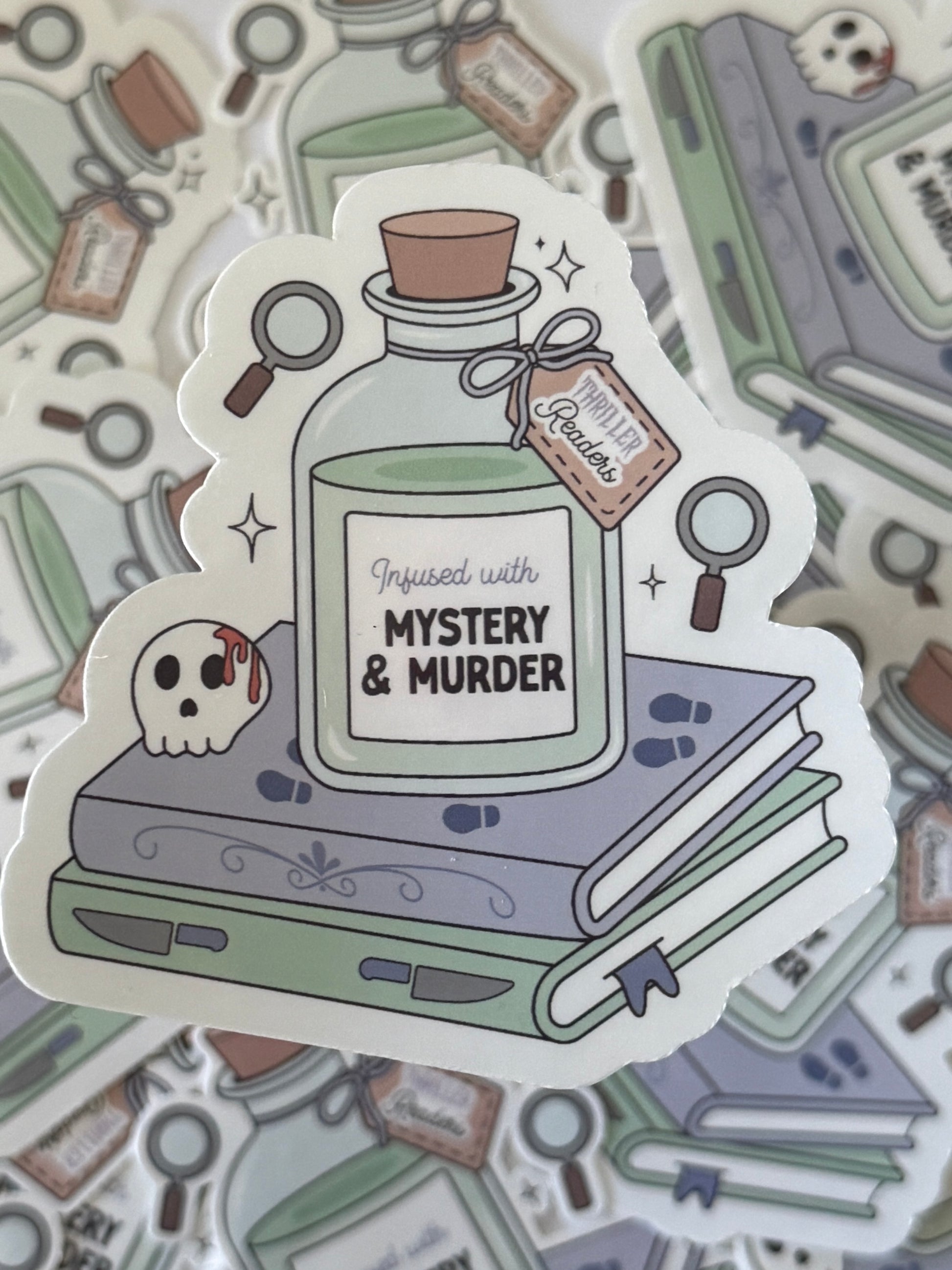 Buy unique Murder & Mystery Sticker, waterproof vinyl, perfect for laptop & notebook decoration, featuring intriguing noir...