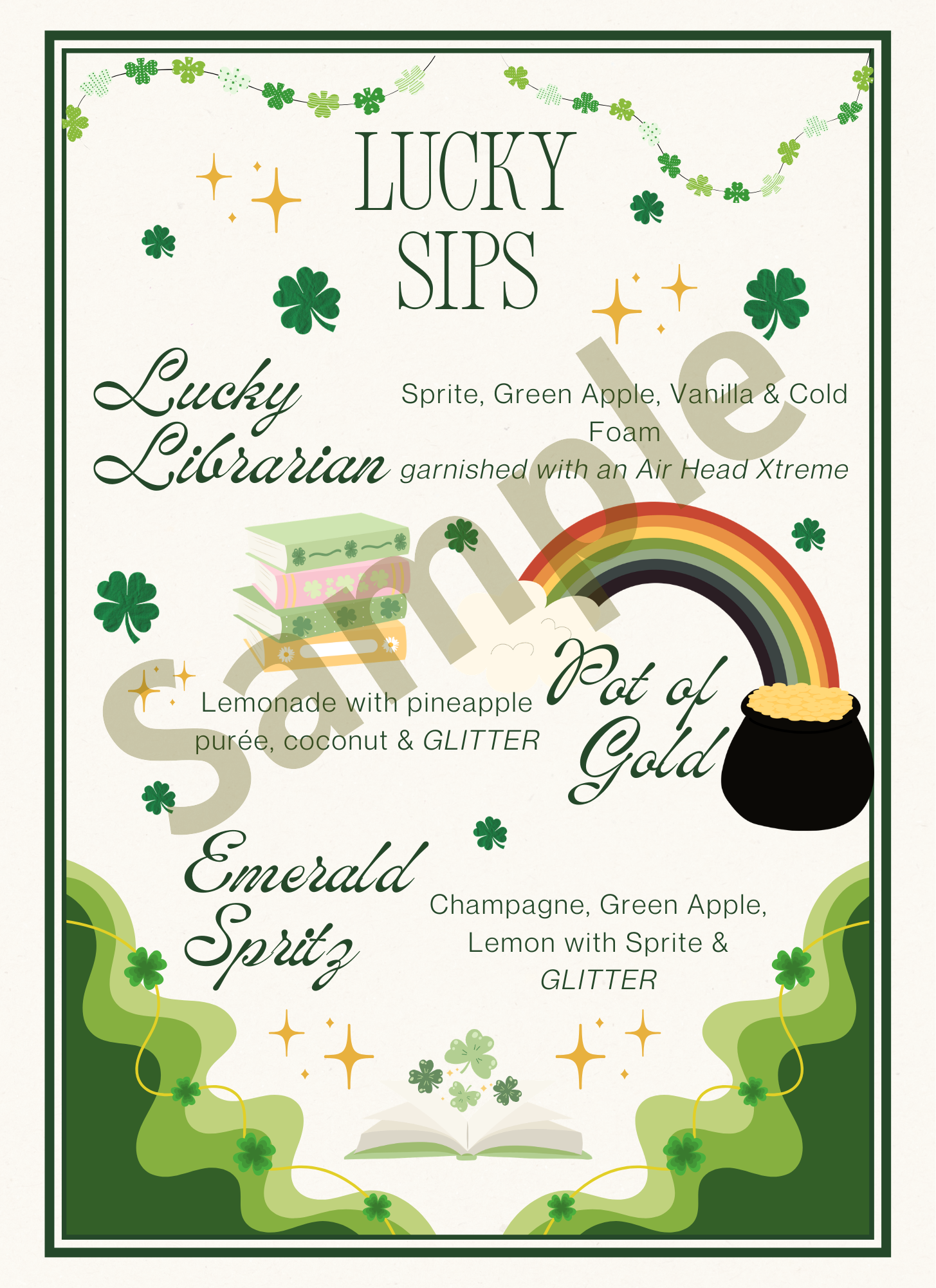 Lucky Sips | St. Patrick's Drink | Digital Download Menu - Paper & Vine Book Bar