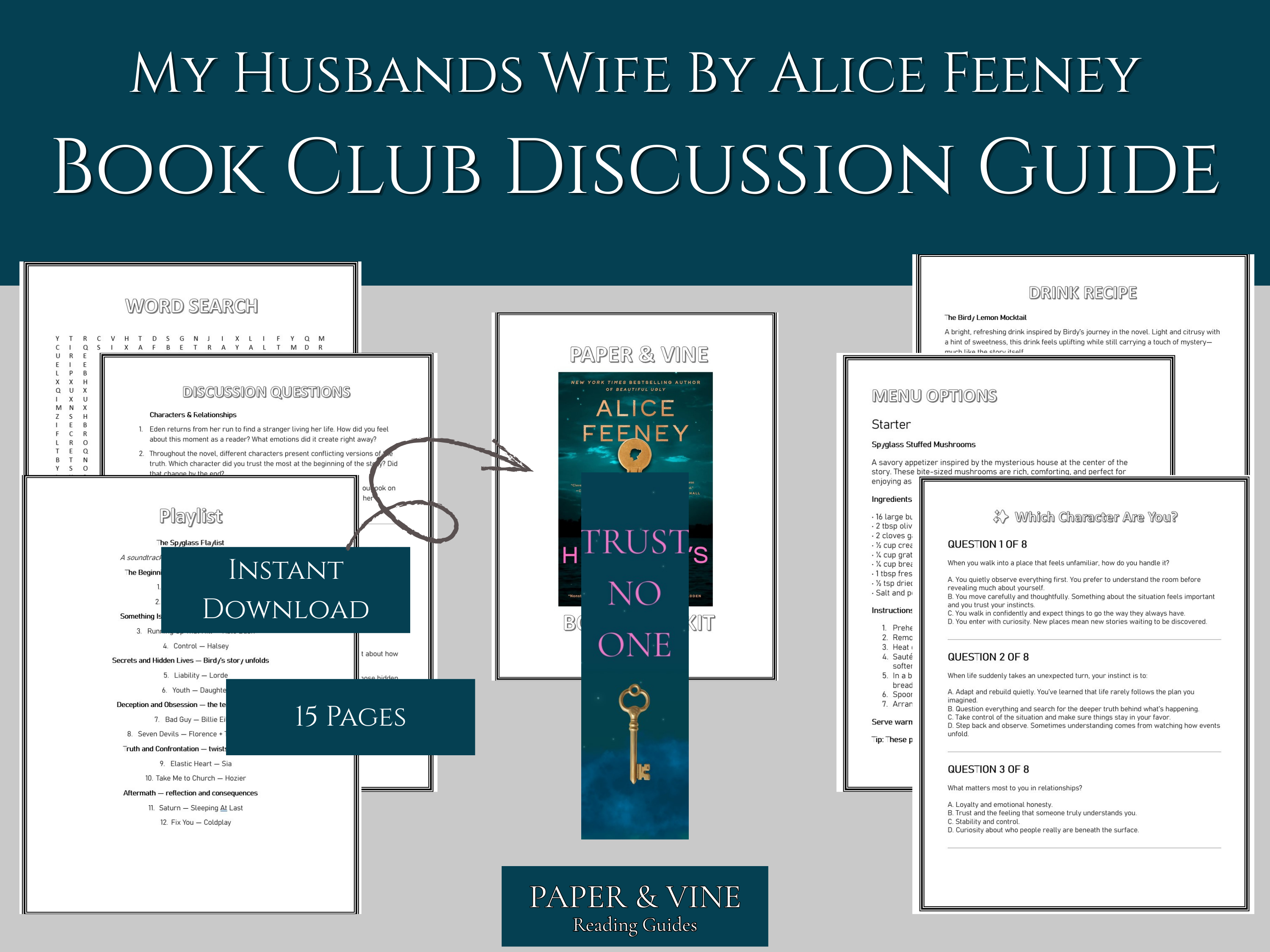 My Husband's Wife: Book Guide Printable - Alice Feeney - Paper & Vine Book Bar