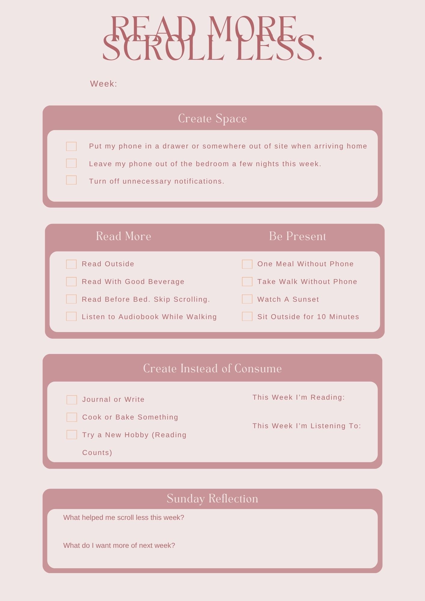 Read More, Scroll Less | Free Weekly Digital Detox &amp; Reading Tracker