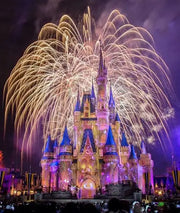 picture of disney castle with fireworks in the background