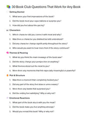 30 Book Club Questions | FREE | Printable Book Club Discussion Guide | Digital PDF