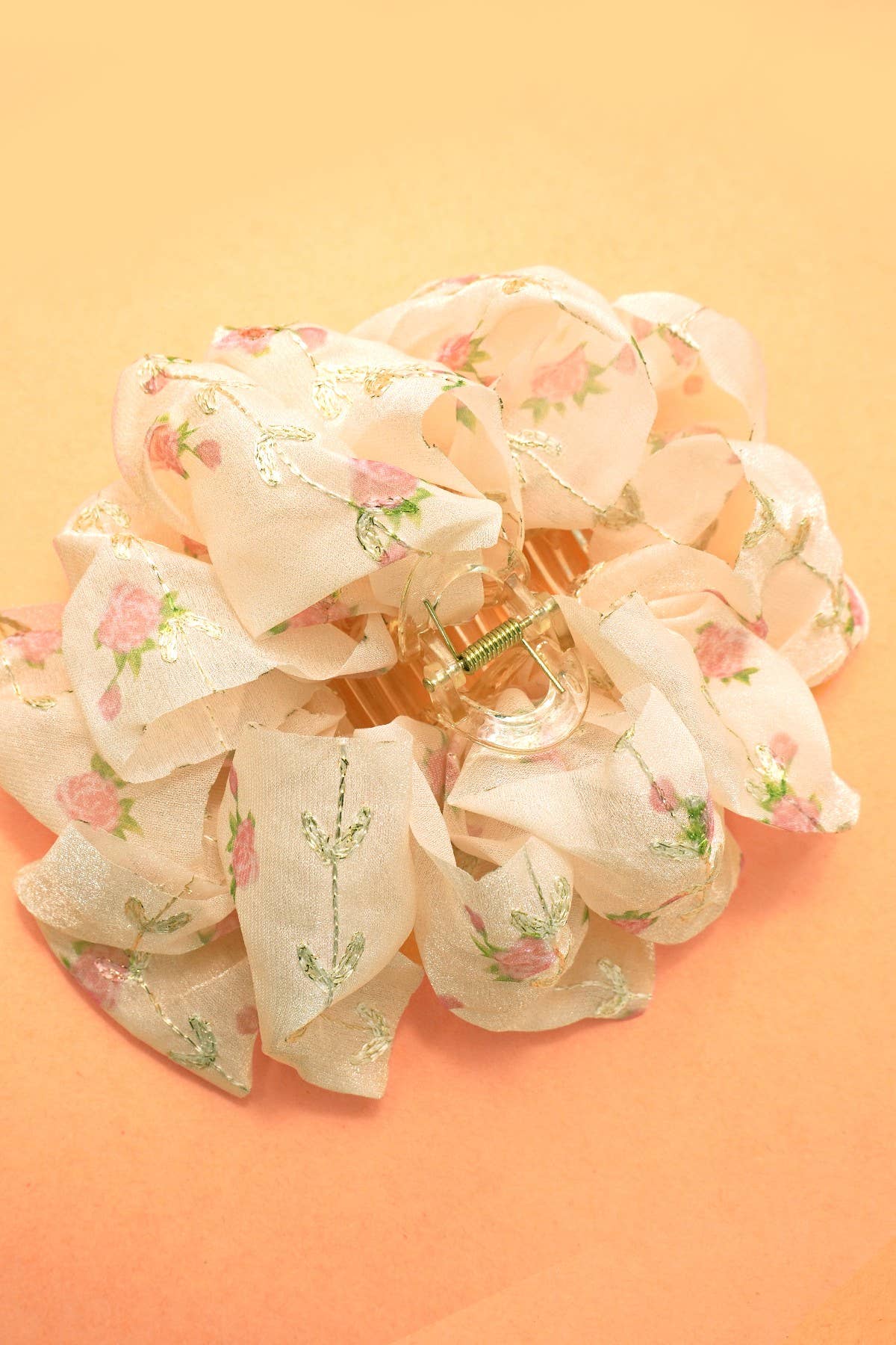 Floral Off White Claw Clip Bow