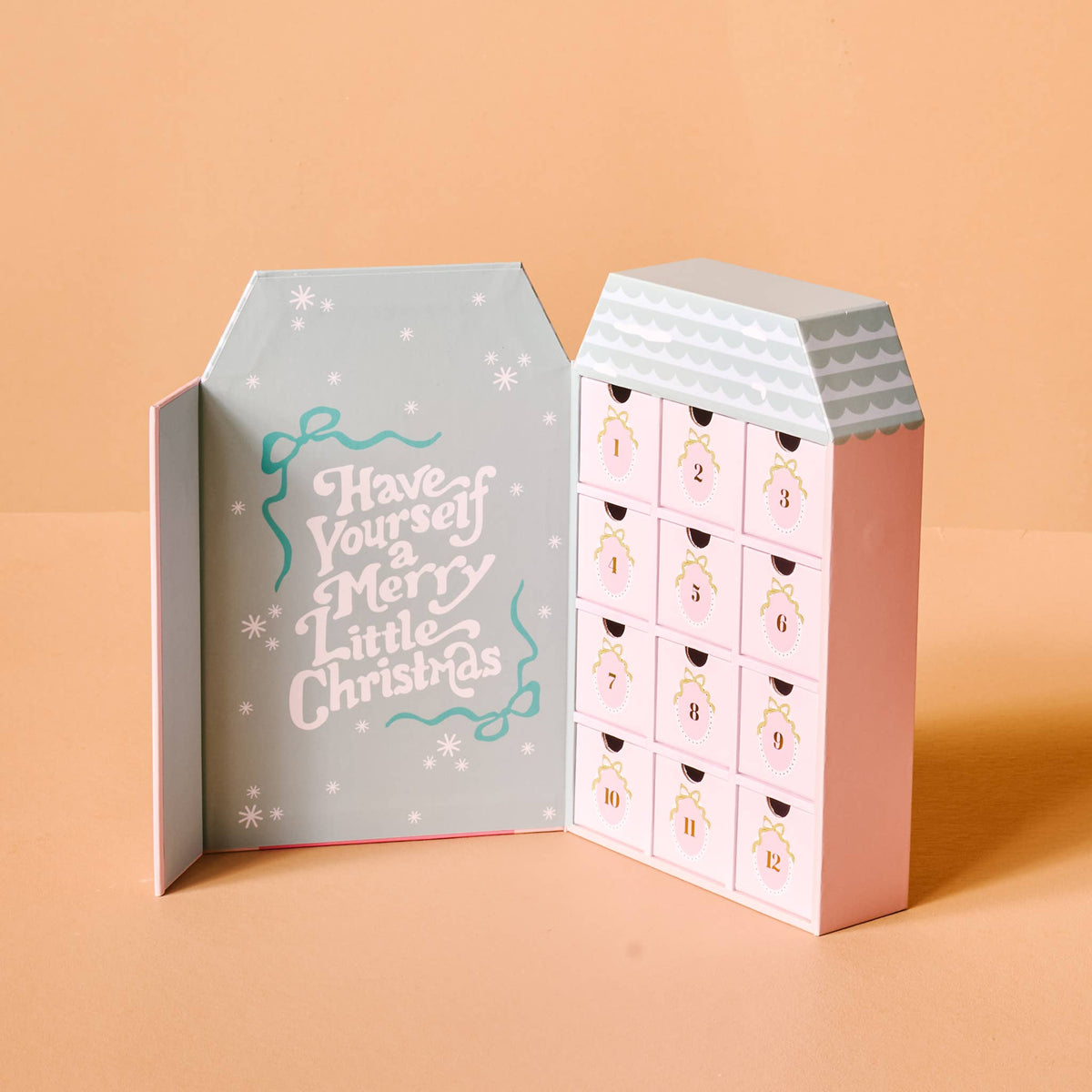 Coquette Christmas Ornament Advent Calendar with 24 unique, hand-painted mini ornaments for festive holiday decor