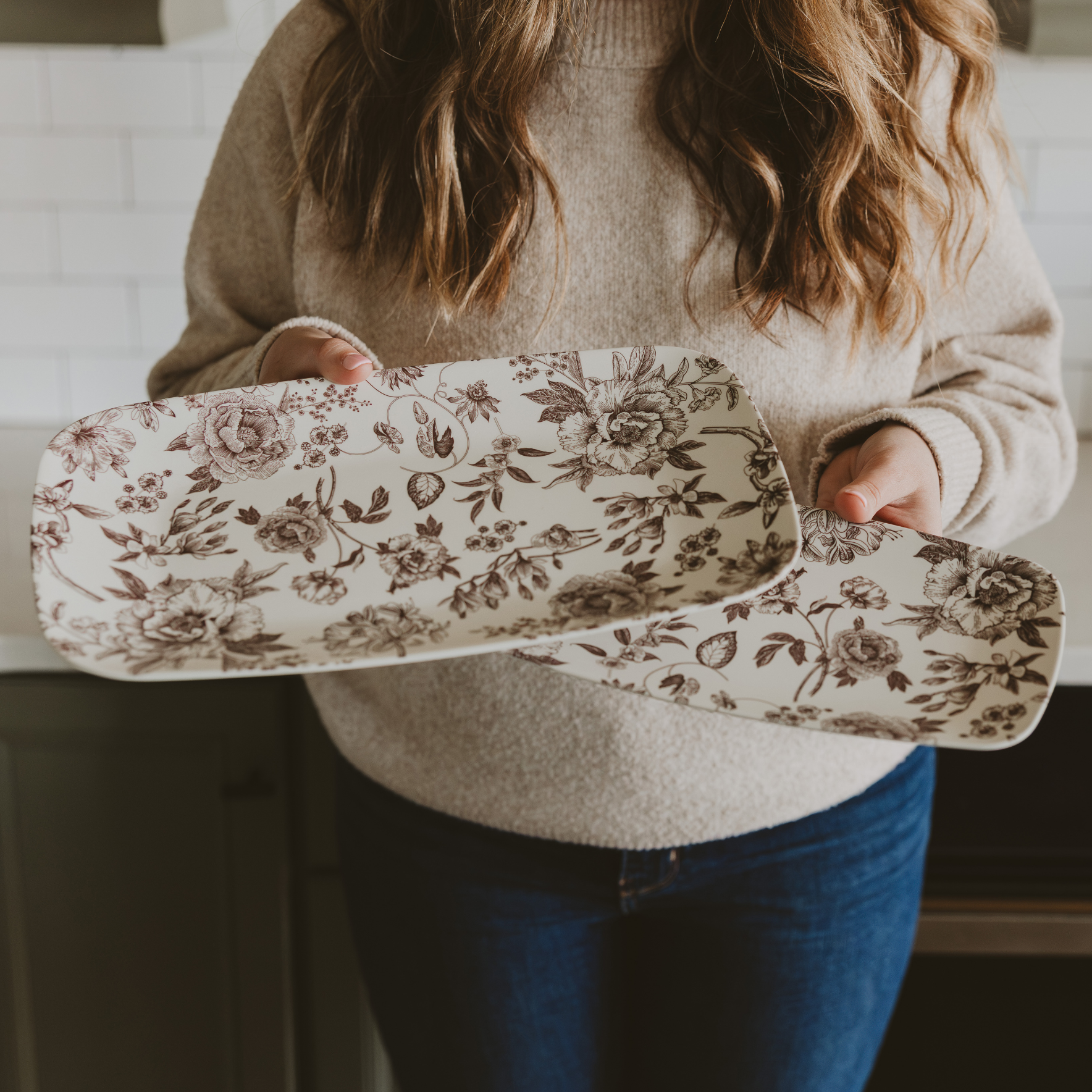 Buy *NEW* Brown Delft Stacking Melamine Tray - Set of 2, durable kitchenware for modern homes, easy to clean