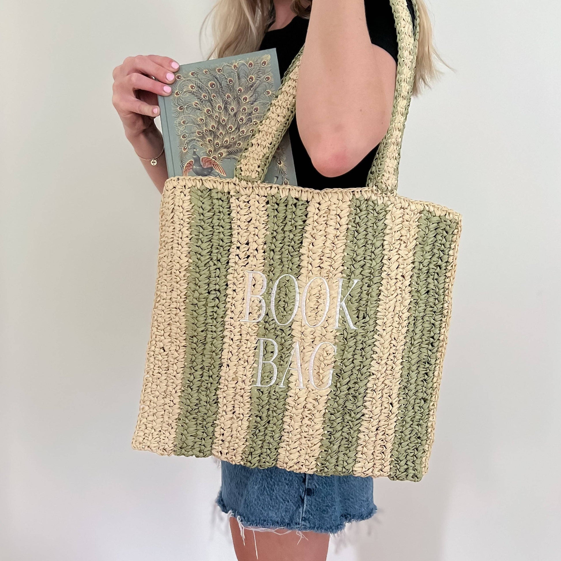 Straw Book Bag: Stripe/Full Size - Paper & Vine Book Bar