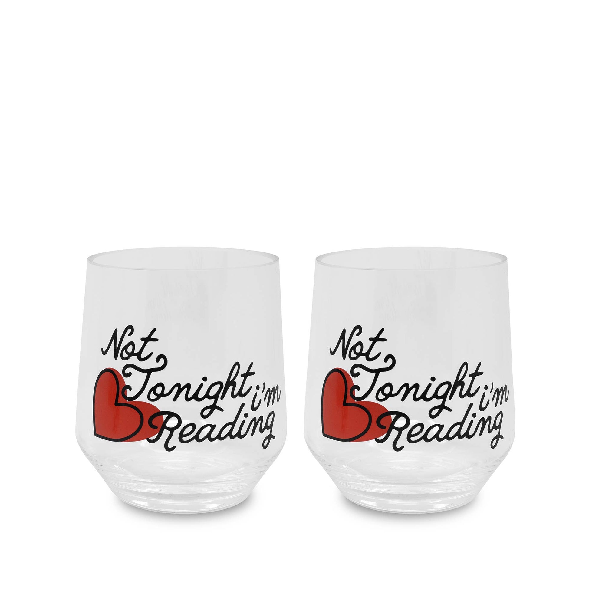 Acrylic Wine Glass Set, Not Tonight I'm Reading, durable clear plastic, gift for book lovers, 12oz capacity