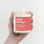 Retail Therapy Candle: soy-wax, hand-poured scented candle for relaxation and stress relief.