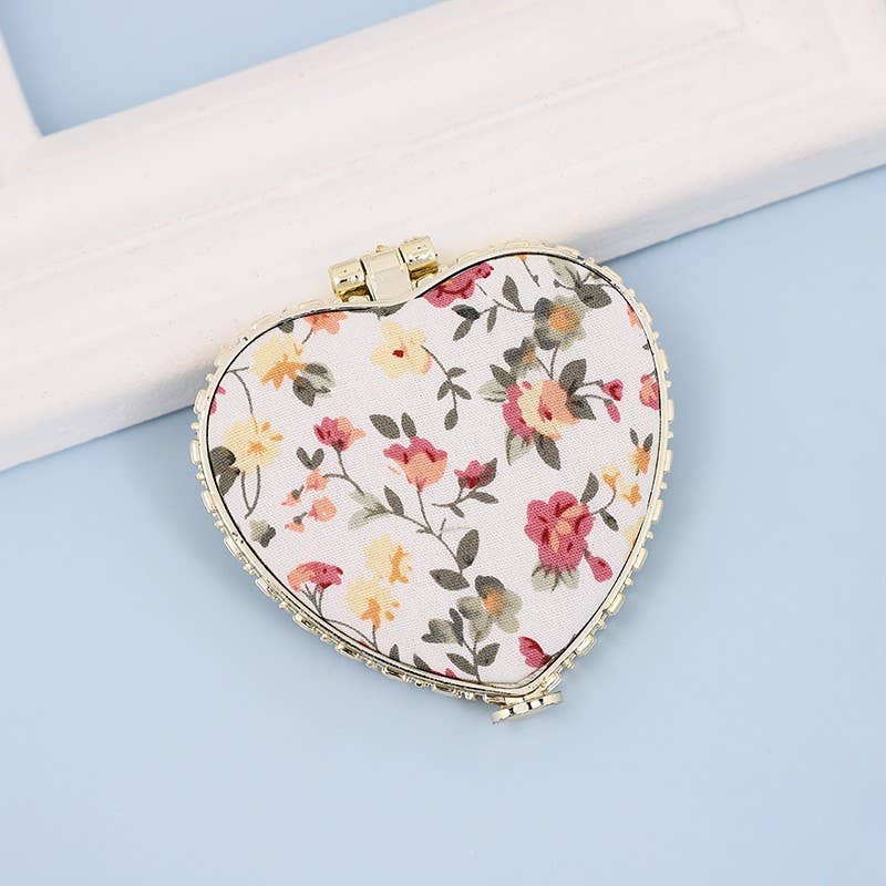 TRAVEL POCKET COMPACT HANDHELD FLORAL MIRROR | 40M103: PEACH - Paper & Vine Book Bar
