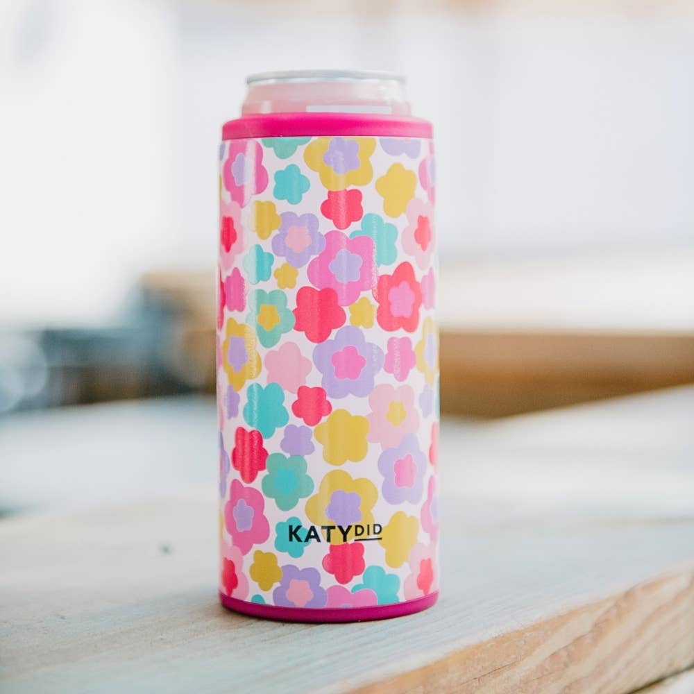 Groovy Flowers Tall Can Cooler: Light Pink