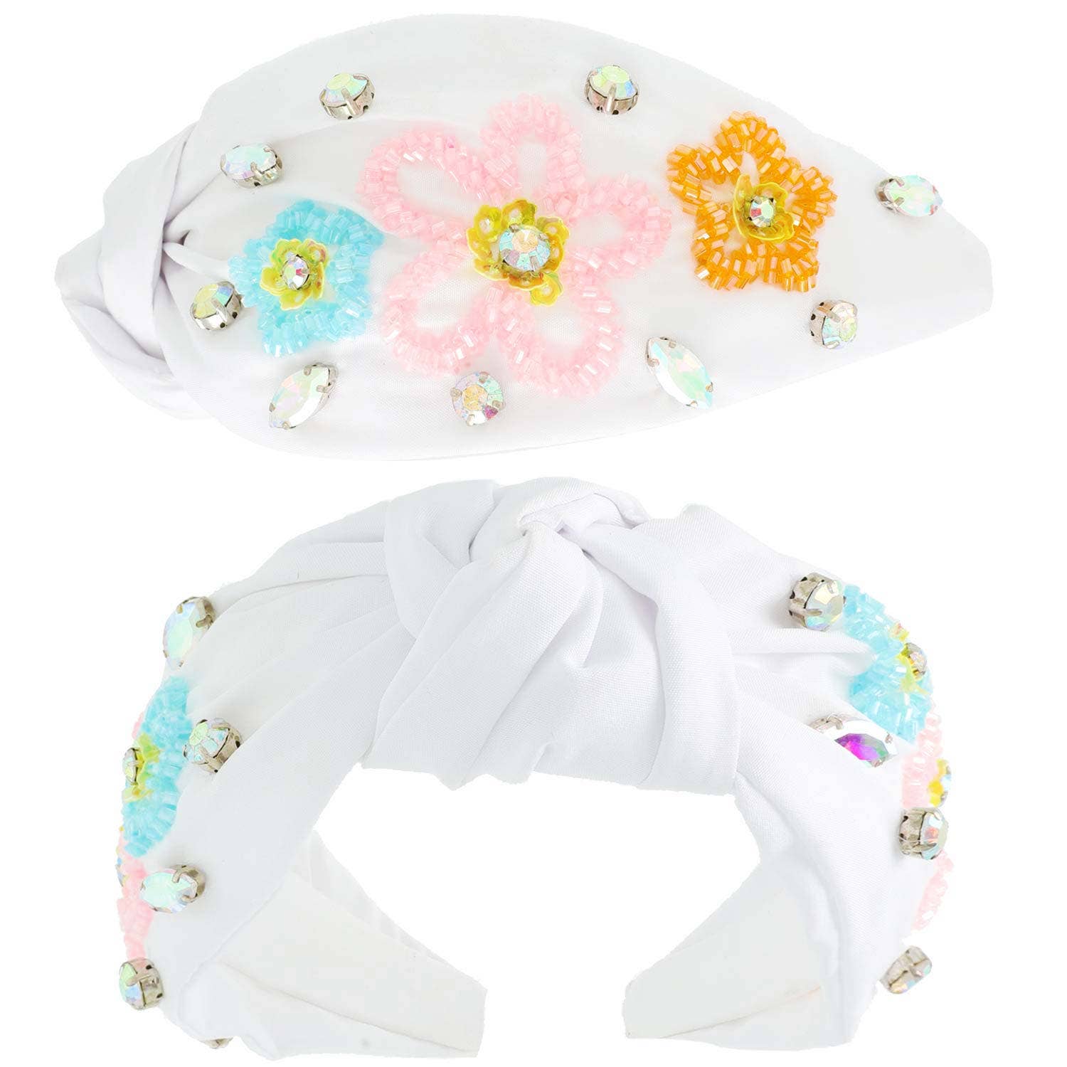 White Floral Beaded Headband