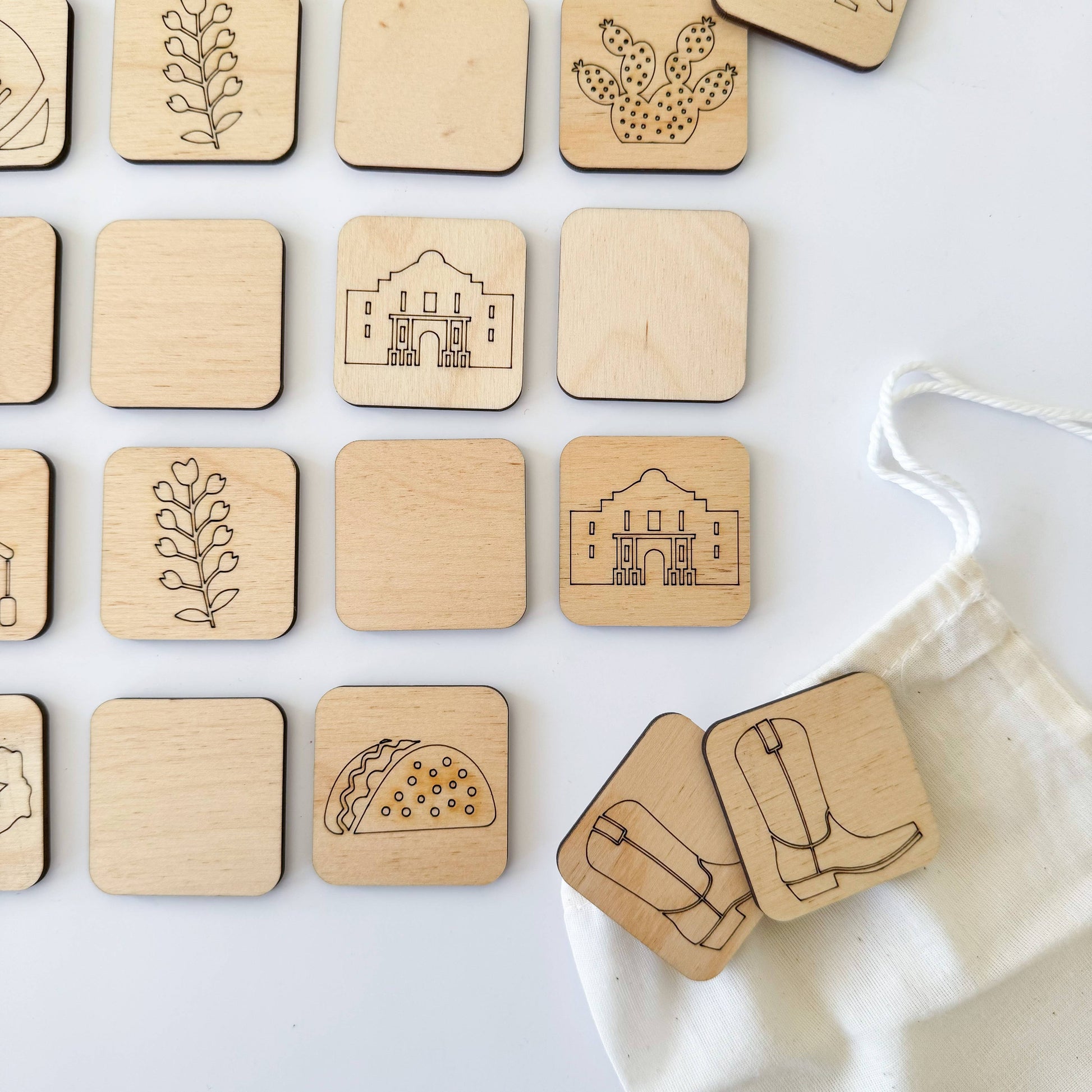 Wood Memory Game Brainteaser: Texas State Memory Matching Game with durable wooden pieces, educational and fun for kids