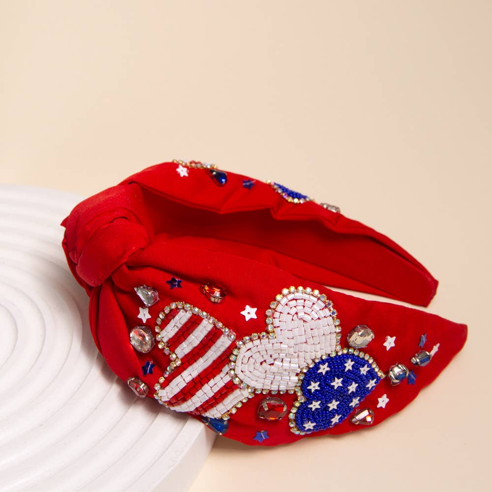 Red Patriotic Beaded Headband