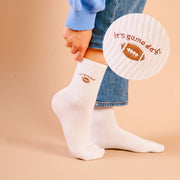 Buy Embroidered Crew Socks-It's Game Day, sports-themed, cotton blend, black and white, unisex, medium size