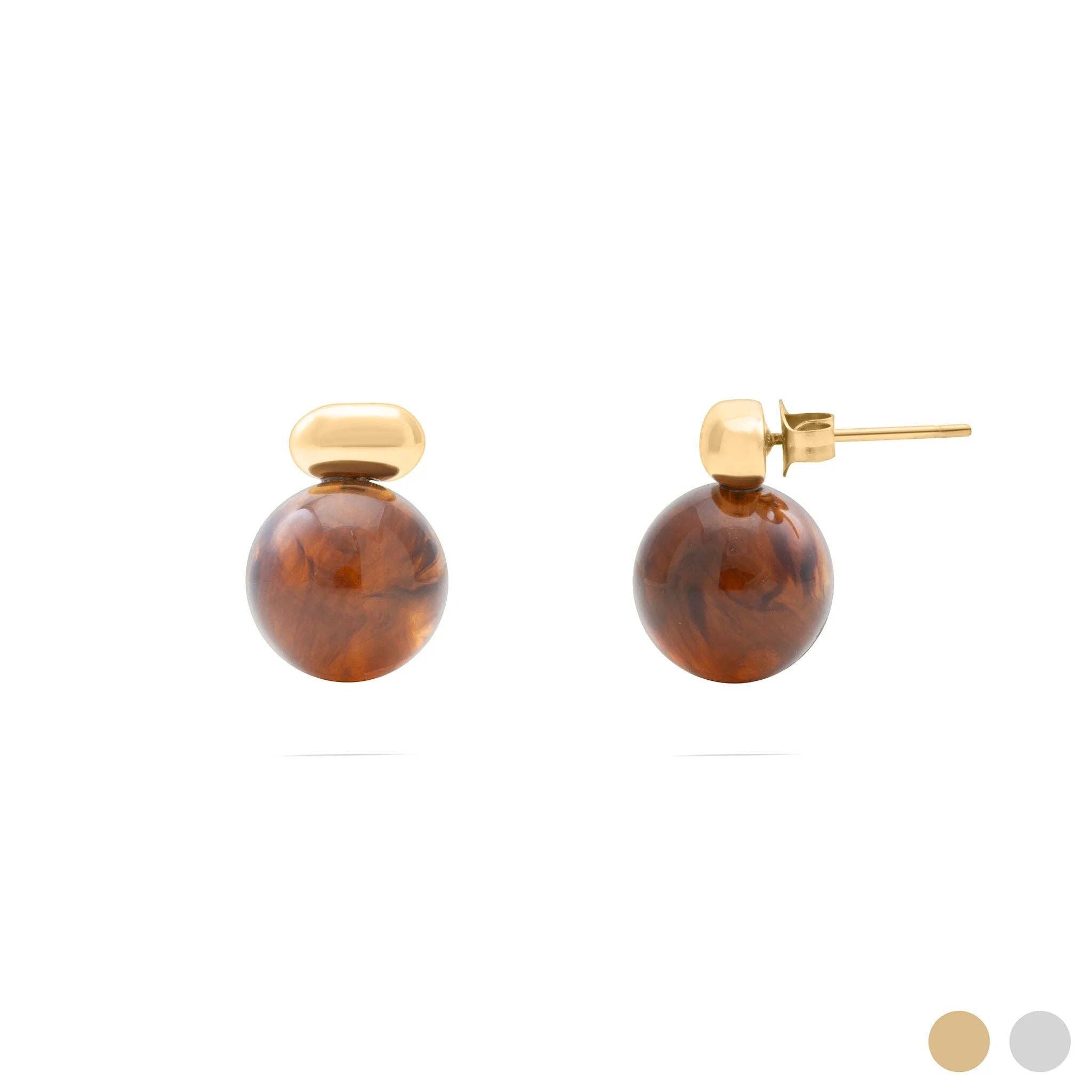 18K Gold PVD Stainless Steel Tortoise Shell Stud Earrings: Gold