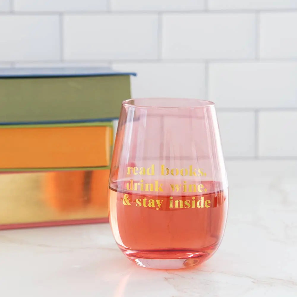 Book Club "Read Books Drink Wine Stay Inside" wine glass, clear stemware, gift for readers, 12oz capacity