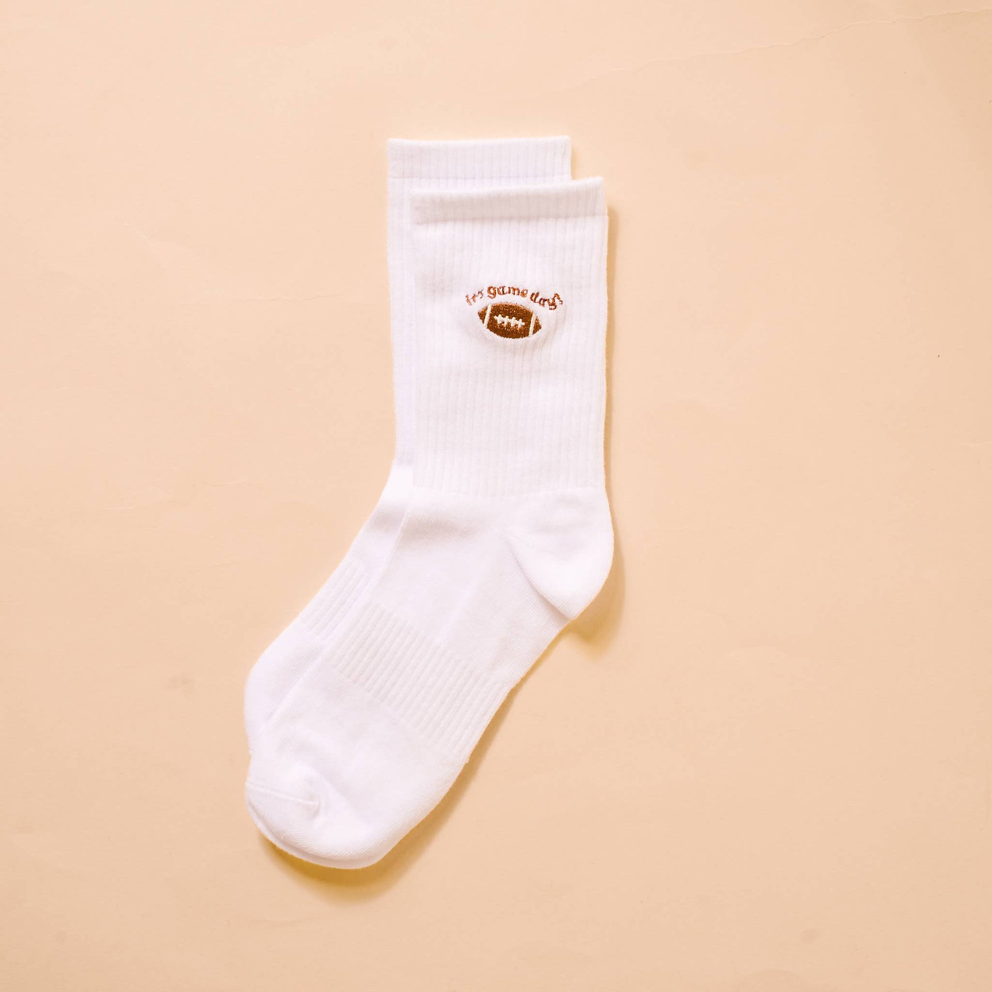 Buy Game Day Embroidered Crew Socks in black with sports-themed designs, cotton blend, unisex fit