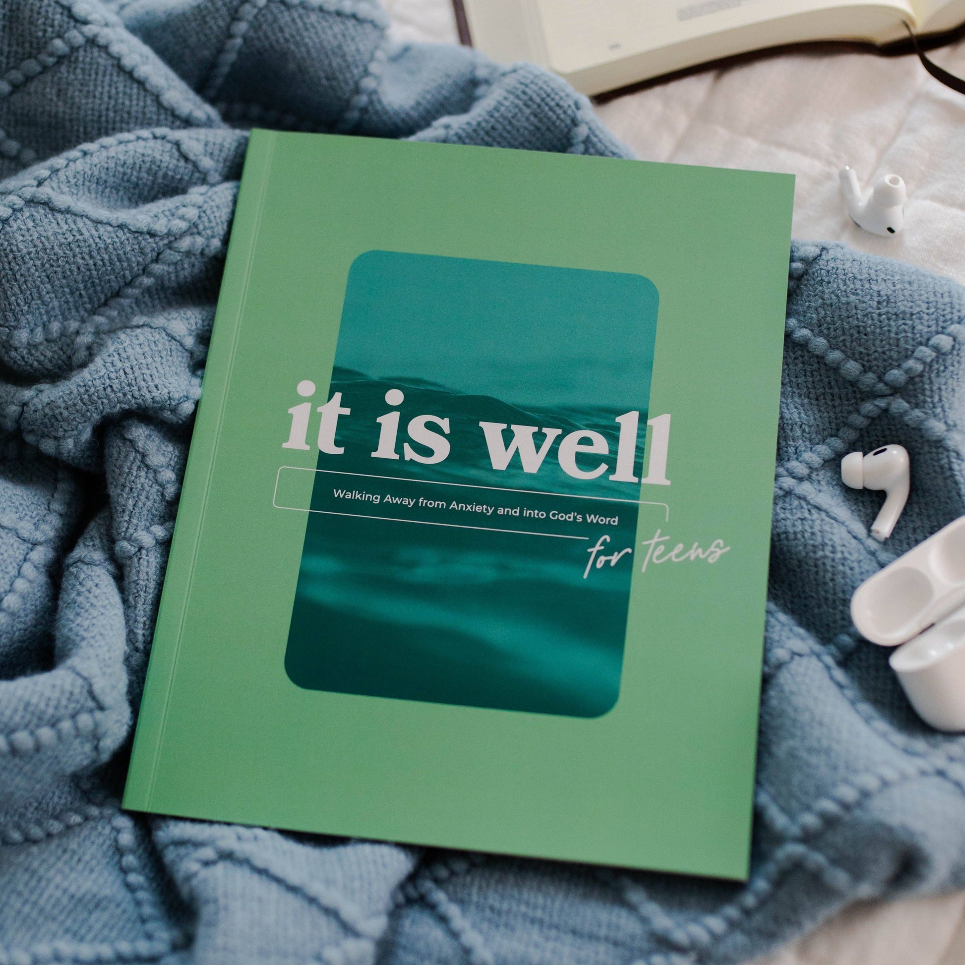 Inspirational "It Is Well for Teens" hardcover journal, blue with motivational quotes, perfect for teen self-reflection an...