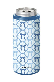 Blue Coquette Bows Slim Can Koozie - Light Blue, insulated slim can cooler with bow accents