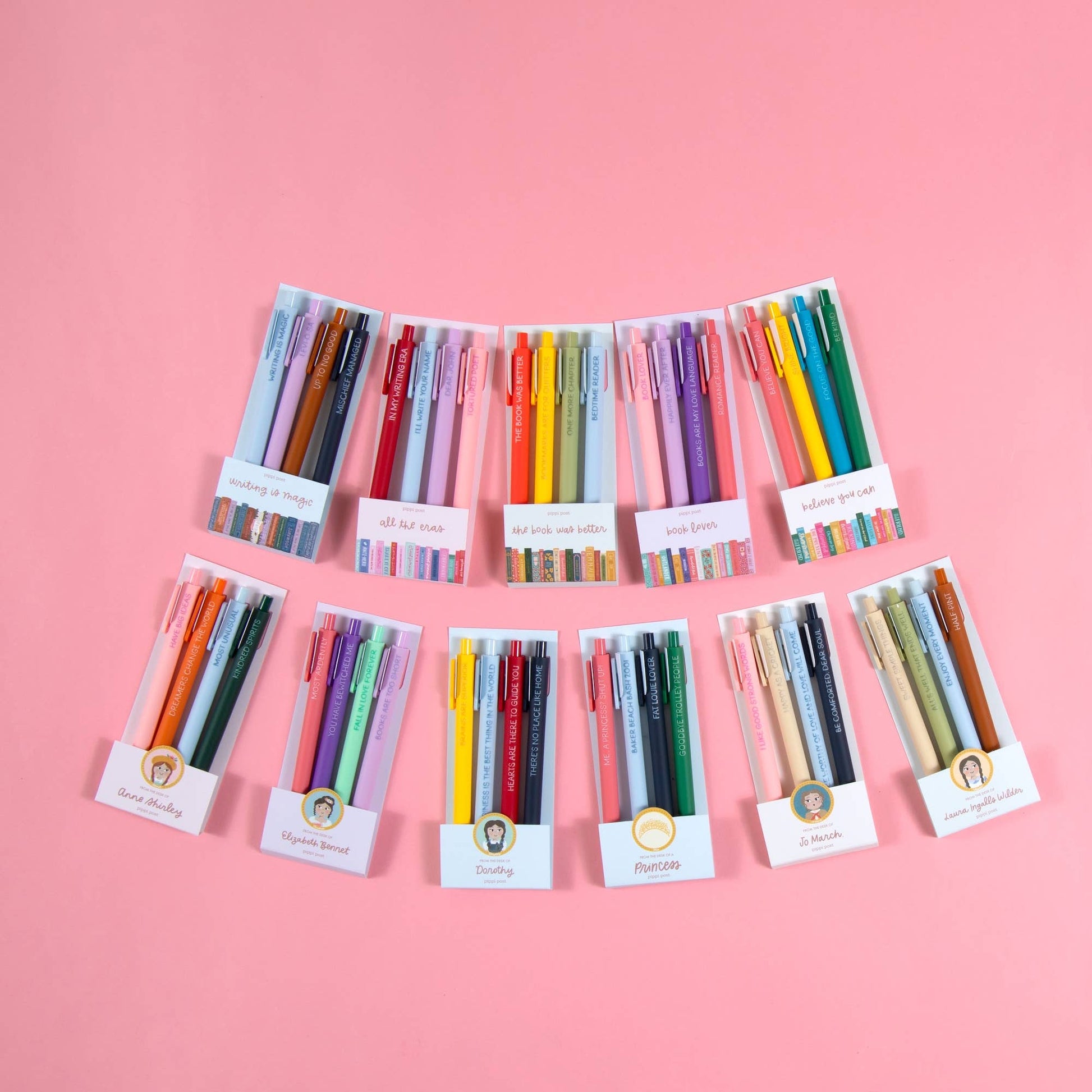 Book Lover Pen Set with vintage-inspired designs, perfect gift for readers, black ink, pack of 5