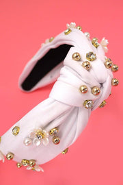 KNOTTED DAISY FLOWER PEARL HEADBAND HAIR BAND | 40HB157: White