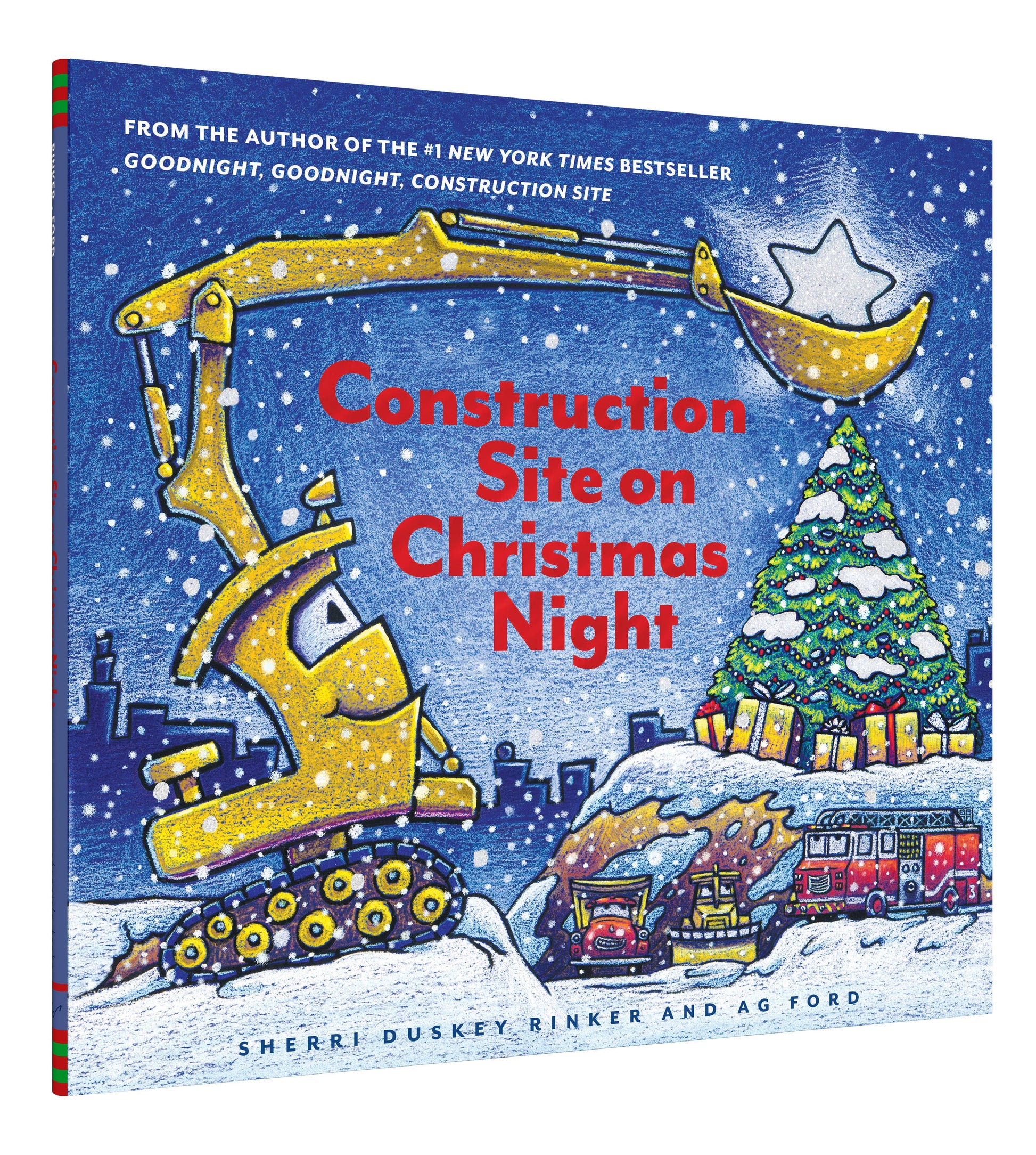 Construction Site on Christmas Night book, colorful children's storybook, holiday-themed hardcover