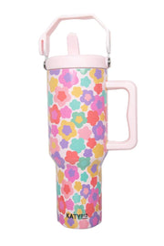Groovy Multicolored Flowers Tumbler: Light Pink
