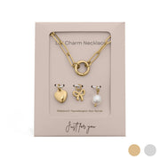 18K Gold Stainless Steel Bow Charm Holder Necklace Gift Set: Gold