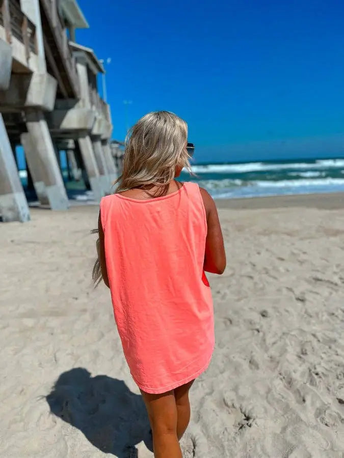 Women's Salty Graphic Tank in black cotton, sleeveless & relaxed fit, summer beachwear essential