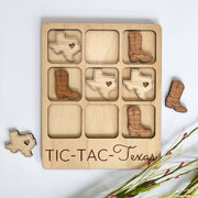 Custom Texas State Gift Tic-Tac-Toe TX Game with customizable cowboy boots, perfect for unique home decor and thoughtful g...