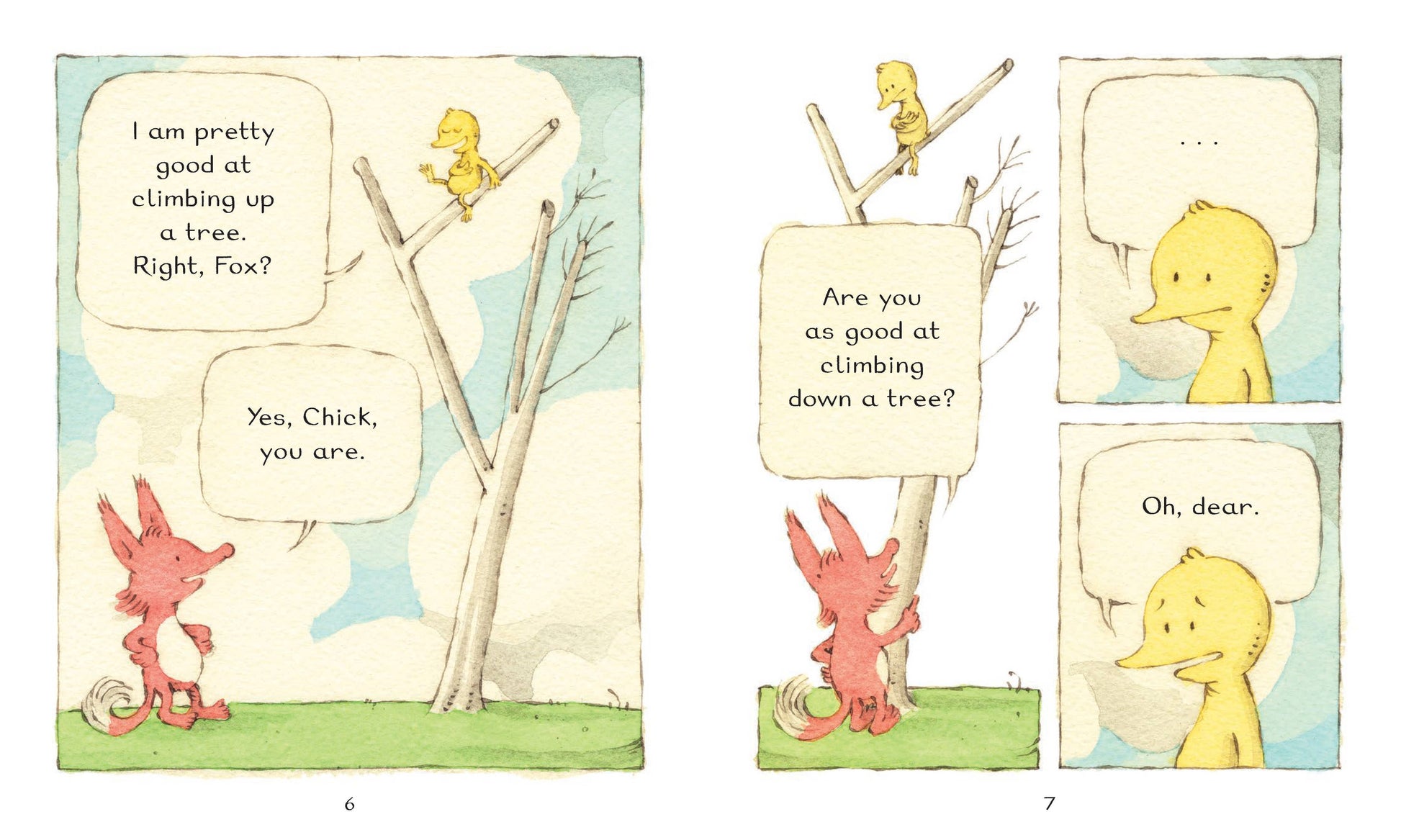 Children's book "Fox & Chick: Up and Down" featuring colorful illustrations, hardcover, for ages 3-5