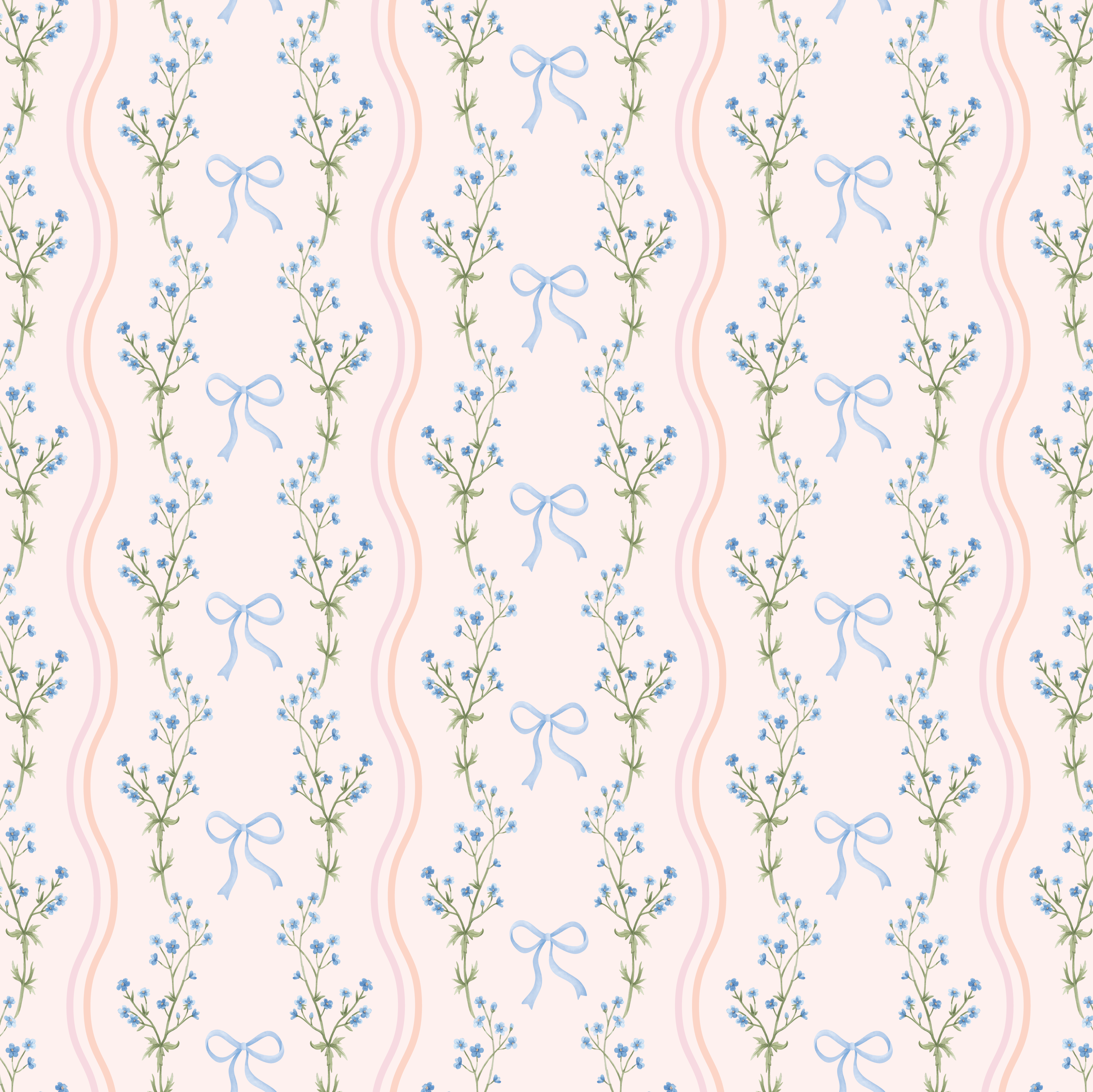 Watercolor Bow Wavy Stripe Wrapping Paper