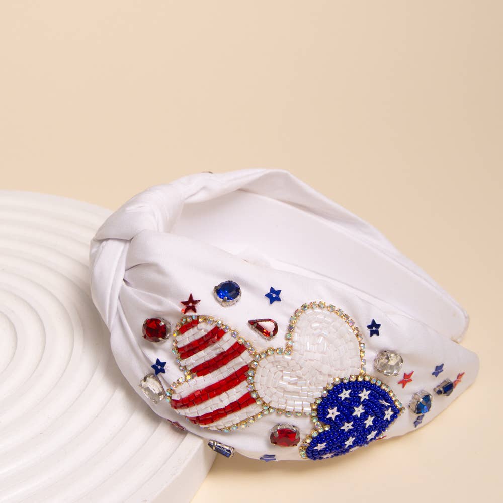 White Patriotic Beaded Headband