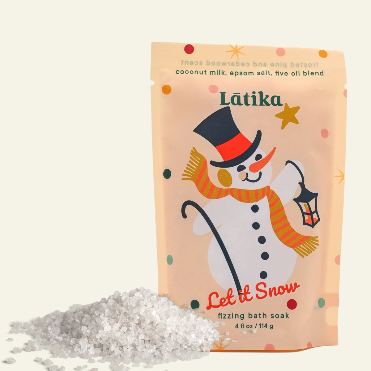 Snow Bath Soak - Christmas Stocking stuffer, festive peppermint-scented, white and red, luxury bath salts in holiday packa...