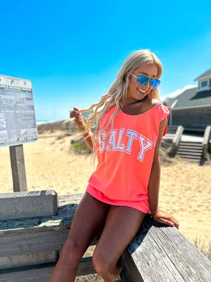 Women's Salty Graphic Tank in white cotton, sleeveless summer style, size M available