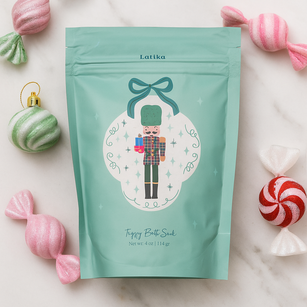 Nutcracker Holiday Bath Soak with Epsom Salt & Essential Oils, Festive Red & Green, Relaxing Gift Idea