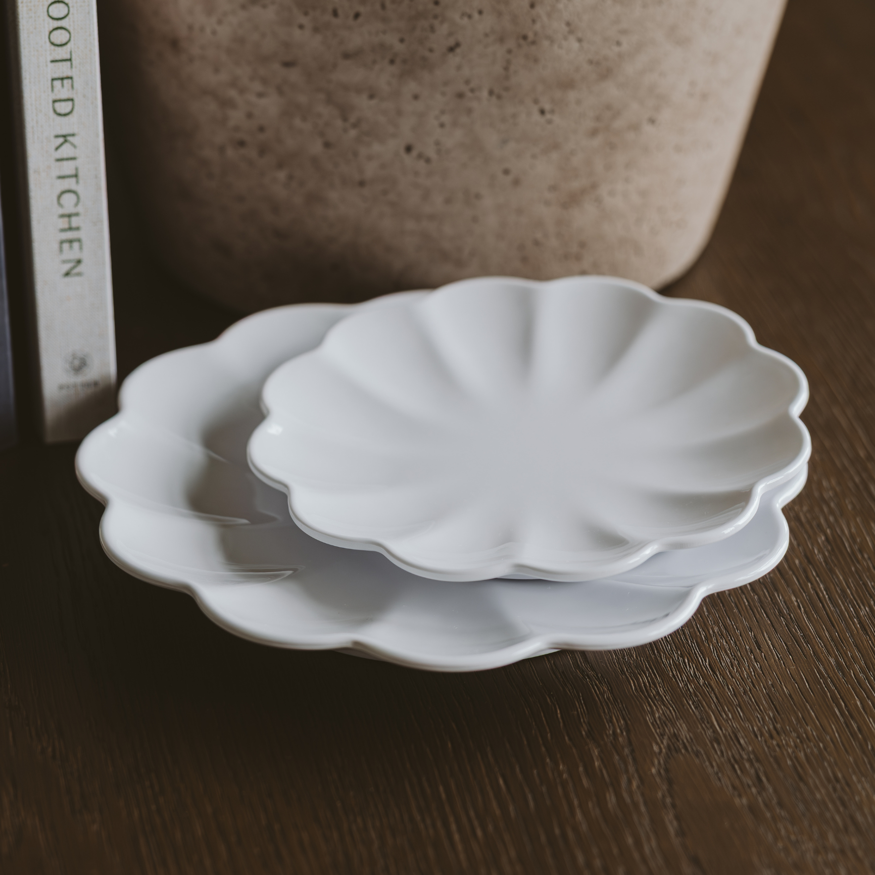 White Scalloped Serving Tray - Paper & Vine Book Bar