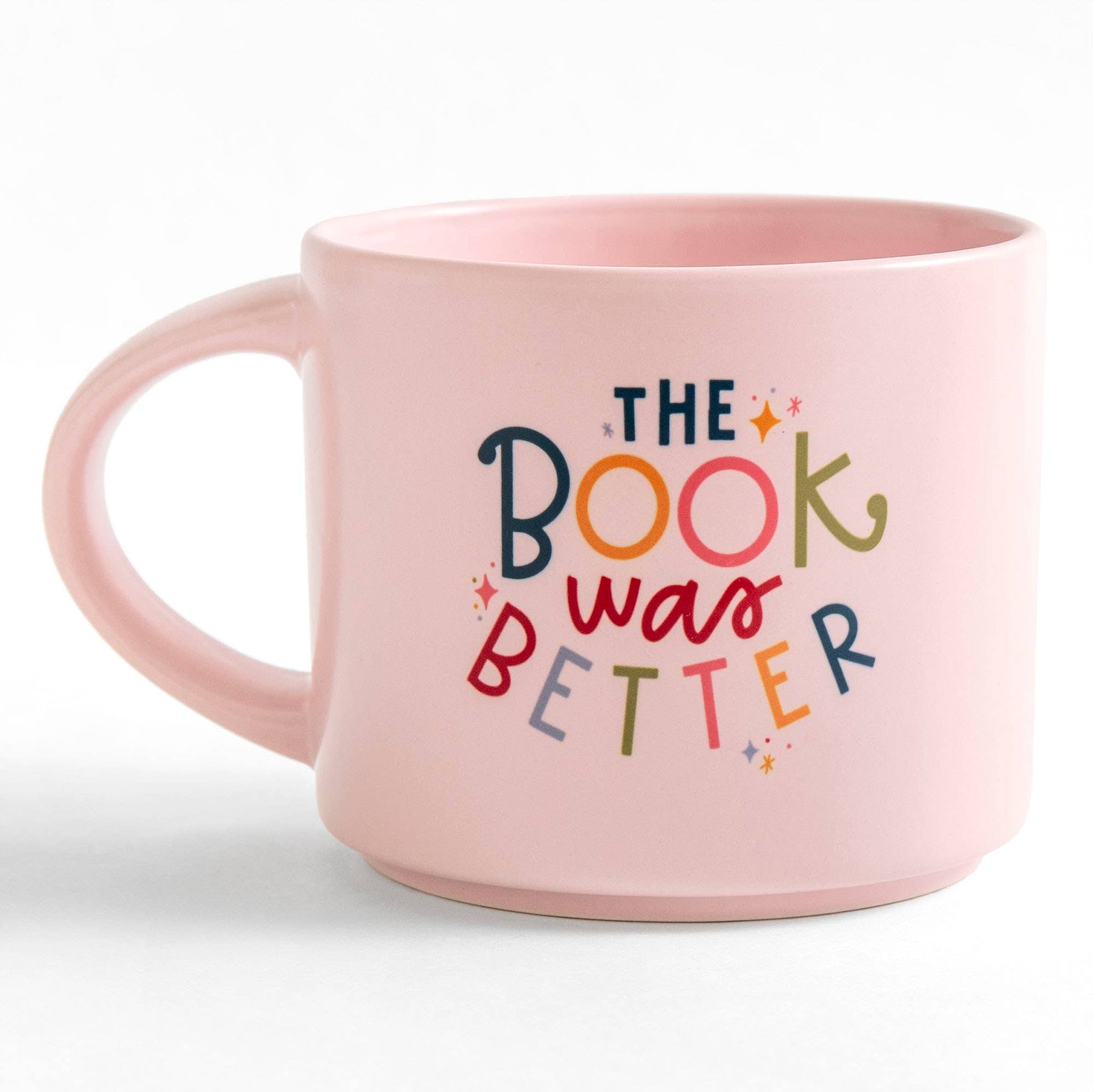 Pink ceramic coffee mug "The Book Was Better" for book lovers, durable and stylish reading accessory