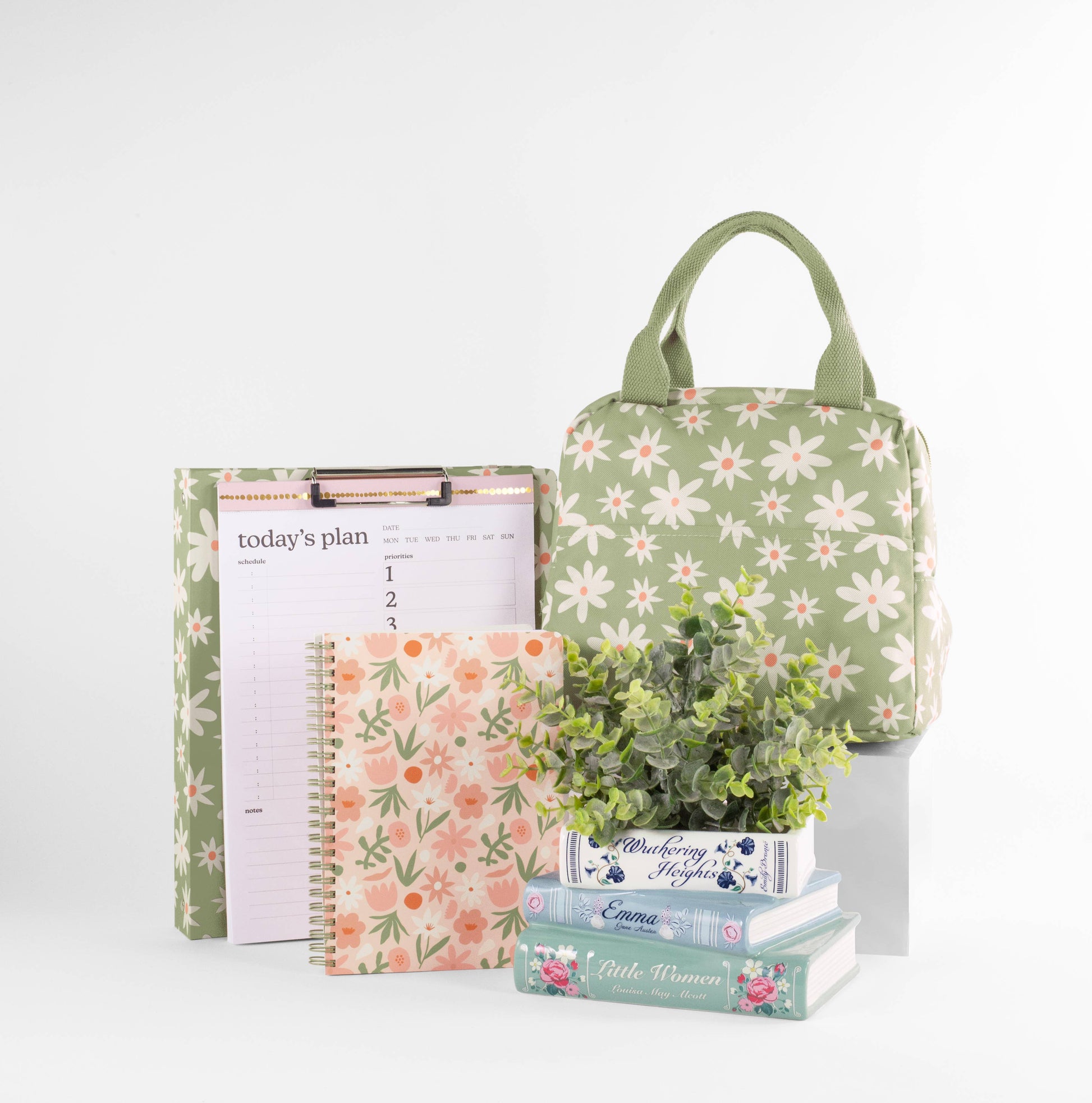 Buy Daisy Floral Green Small Lunch Tote, insulated, eco-friendly canvas, compact size for work or school
