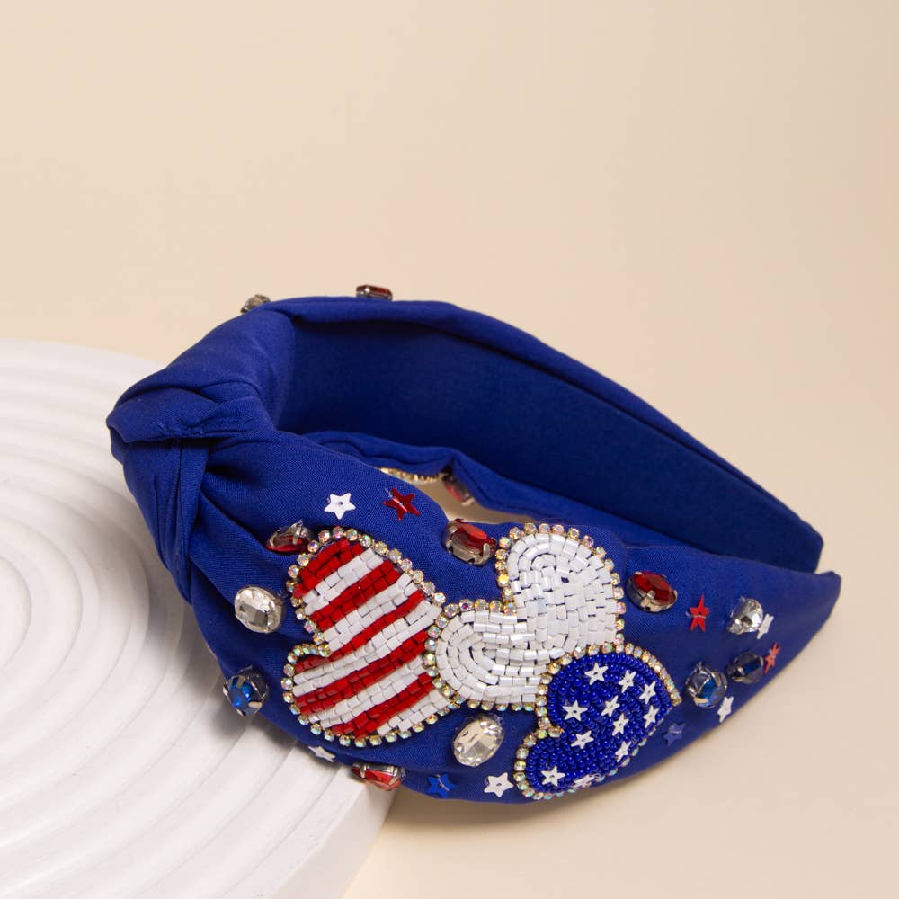 Blue Patriotic Beaded Headband