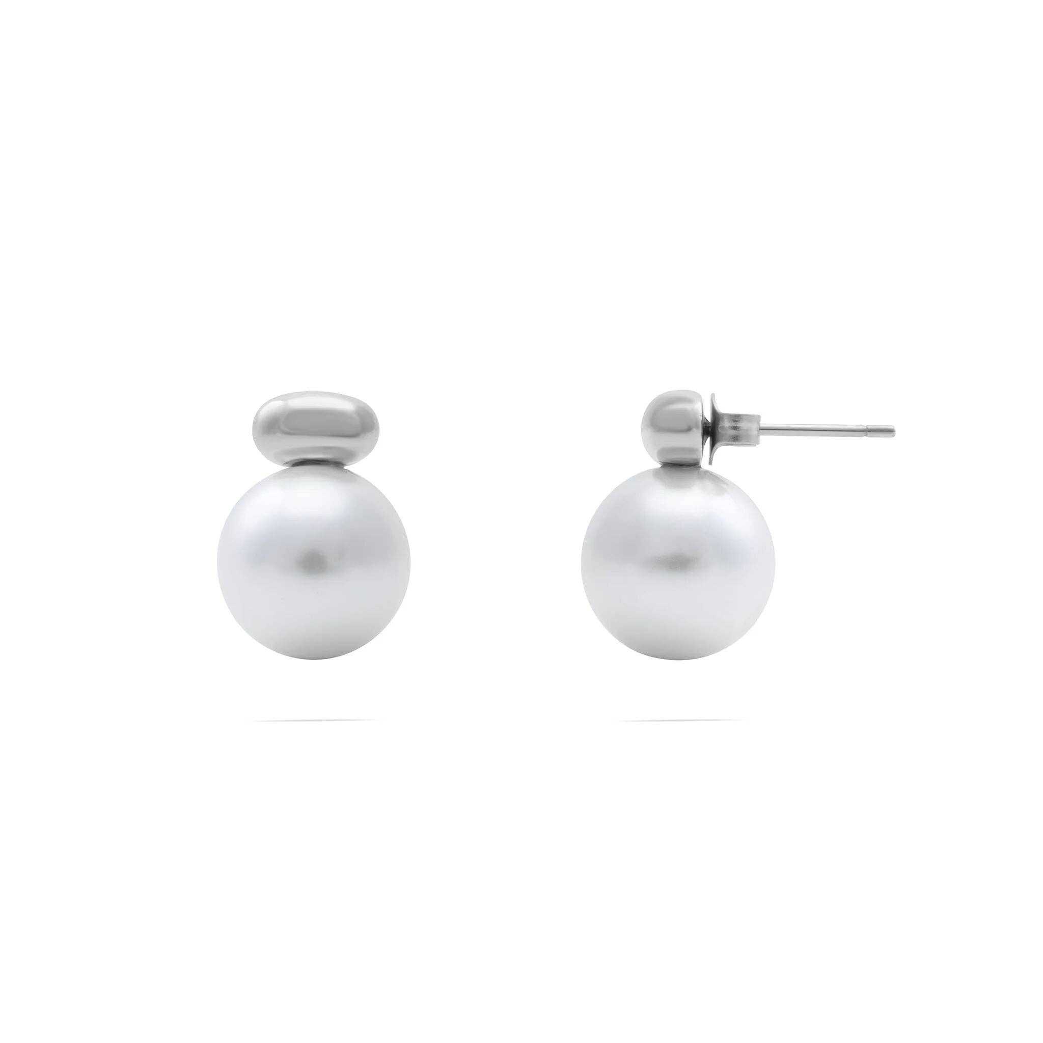 18K Gold PVD Stainless Steel 12mm glass Pearl Stud Earrings: Stainless