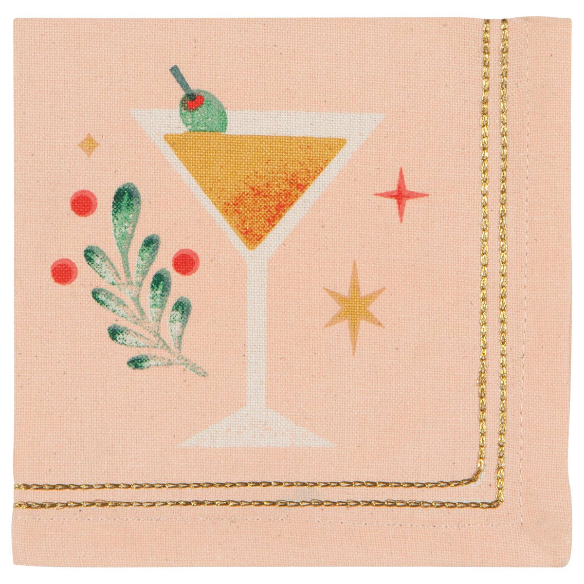 Spirits Bright Christmas Cocktail Napkins Set of 4, red and green holiday-themed, cotton, festive table decor