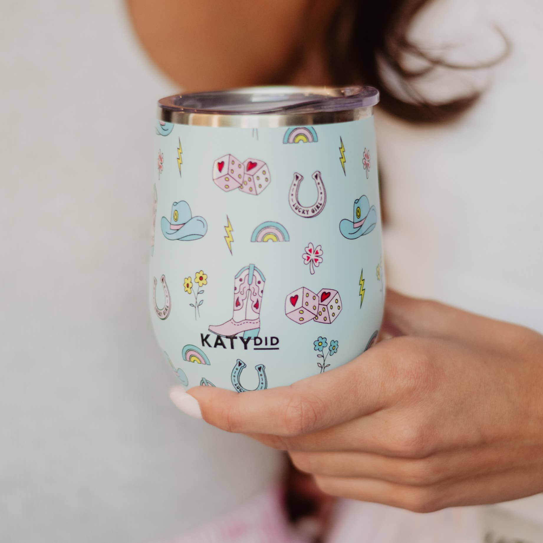 Lucky Girl Western WINE TUMBLER Cup: Mint - Paper & Vine Book Bar