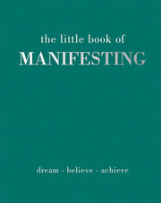 Self-help guide "The Little Book of Manifesting" with inspirational quotes, hardcover, in serene blue