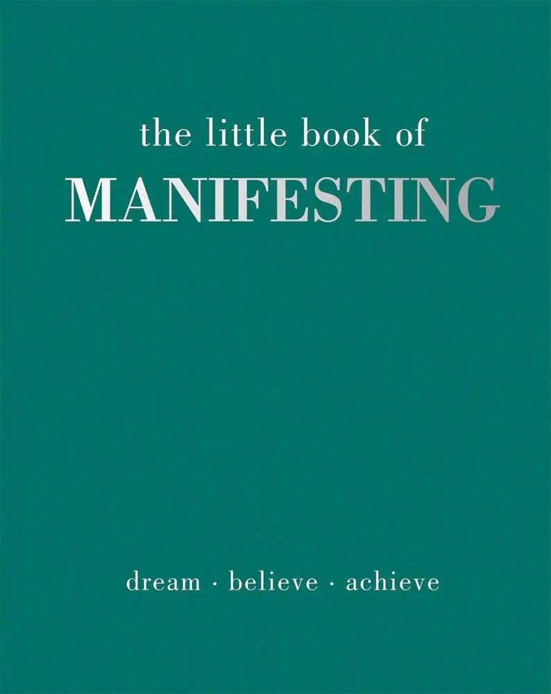 Self-help guide "The Little Book of Manifesting" with inspirational quotes, hardcover, in serene blue