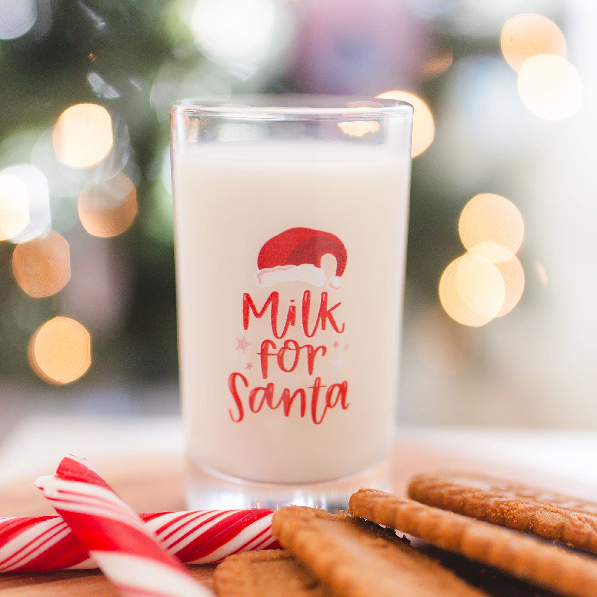 Milk For Santa Mini Juice Glass with festive holiday design, red and white, perfect Christmas gift for kids, 8 oz capacity